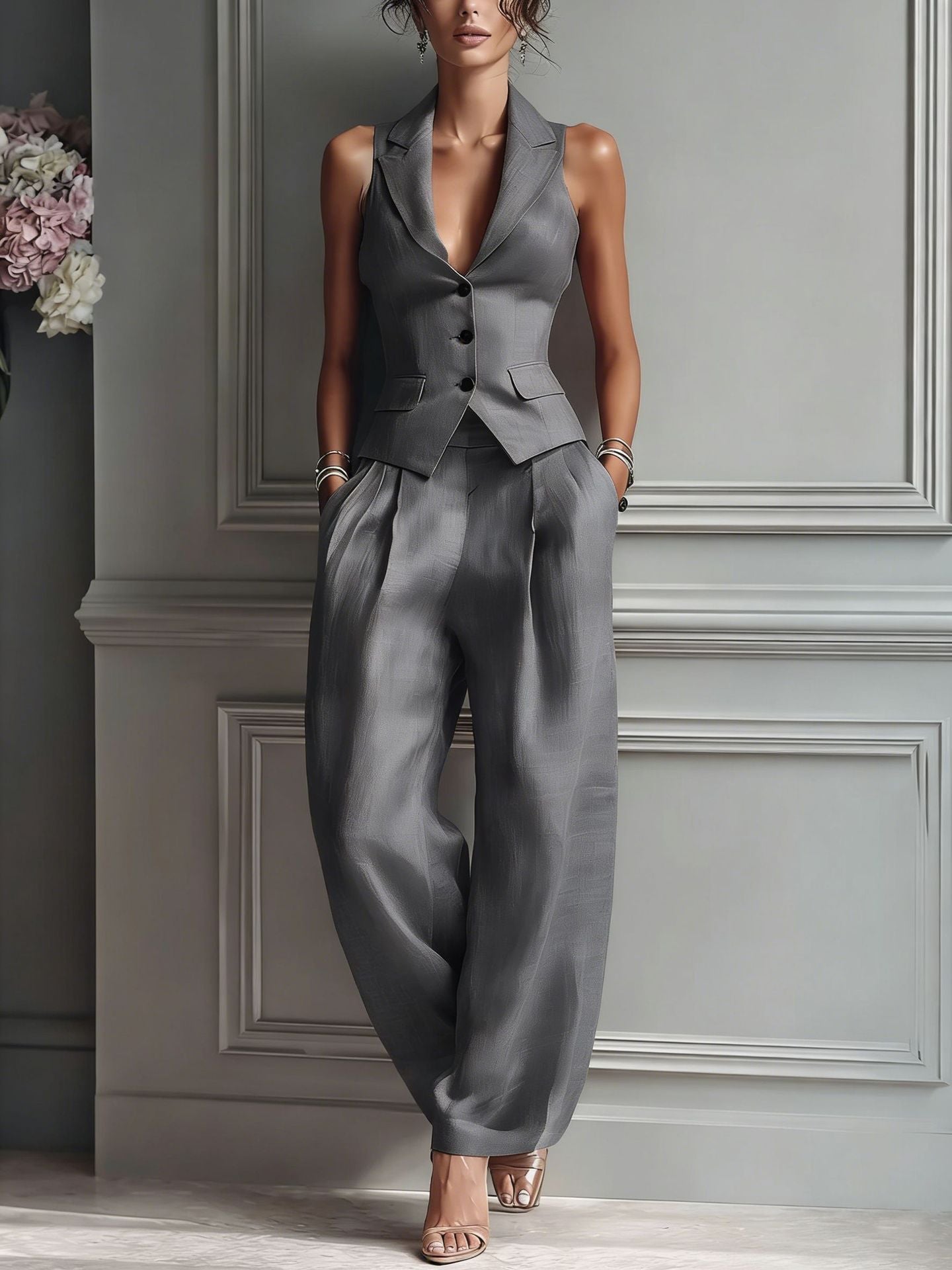 Marina | Conjunto de dos piezas para mujer con escote en V y botones